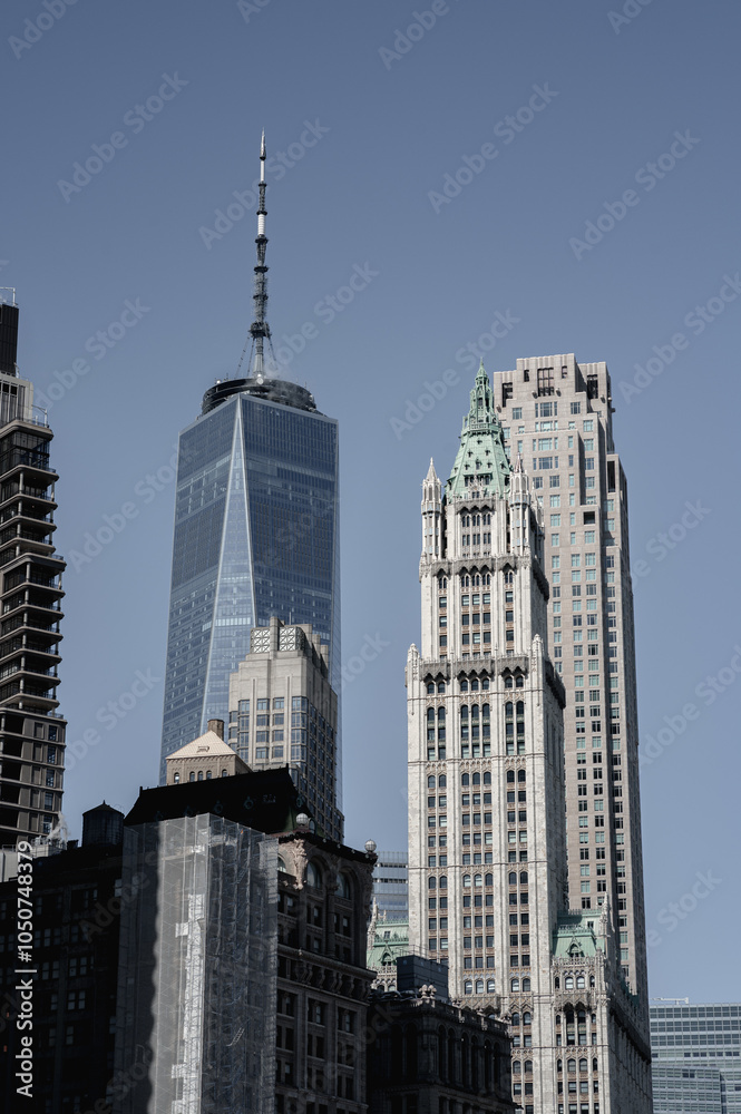 Fototapeta premium glass city skyscrapers in New york with cloud reflection