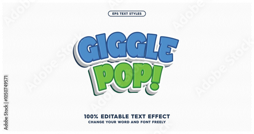 Giggle Pop: Playful, retro-inspired text effect with bold green and blue letters. Fully editable vector for fun, customizable designs perfect for vibrant, cheerful projects.