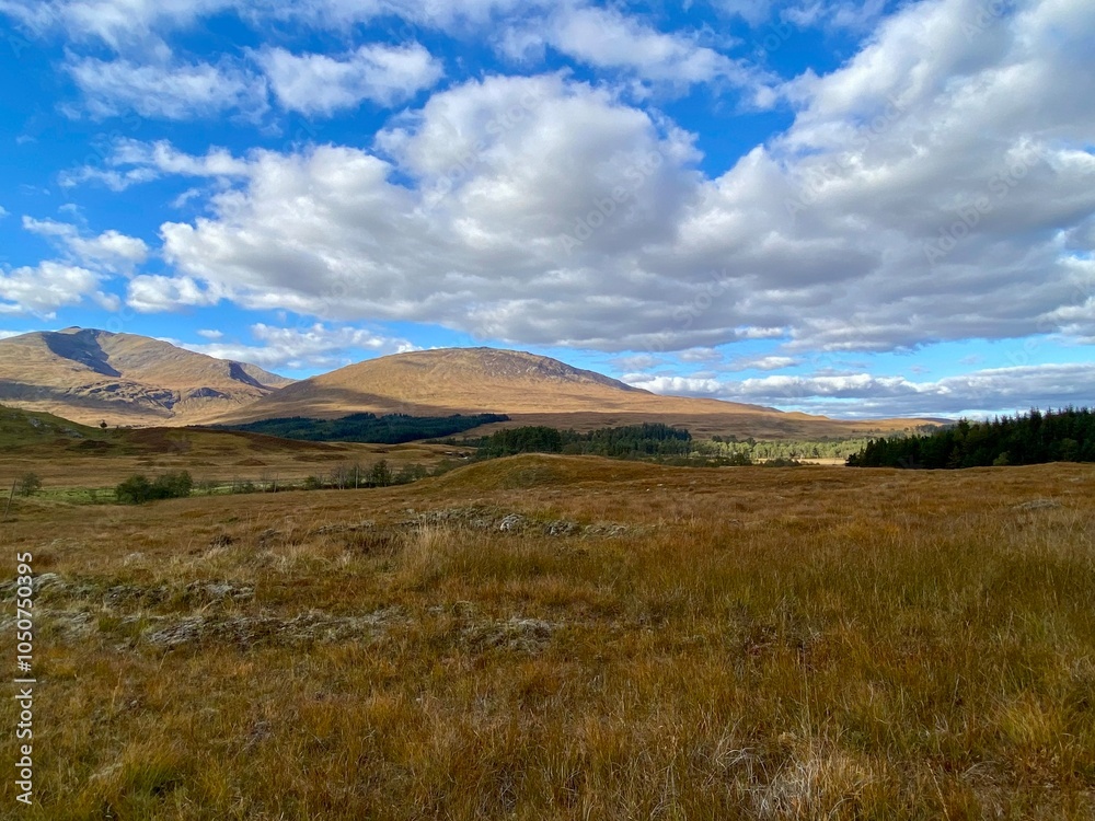 Fototapeta premium distant mountains in highlands with blue sky