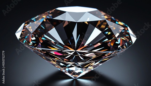 A stunning close-up of a sparkling diamond, showcasing its brilliant facets and reflections against a sleek black background, Generative AI