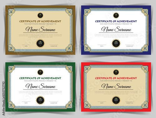 Education Certificate of Achievement Template Design, 4 Color Bundles