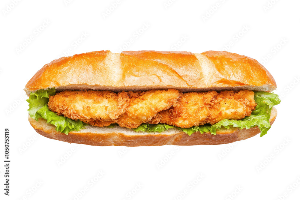 Delicious fried chicken sandwich with fresh lettuce on a toasted bun. transparent background. Delicious fried chicken sandwich with fresh lettuce on a toasted bun. transparent background.