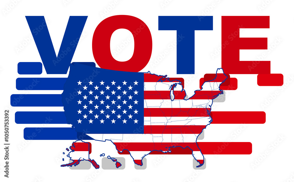 Obraz premium the word vote for the presidential elections, map of the USA, United States of America, simplified state-borders outline silhouette icon symbol