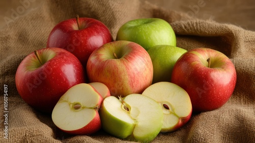 Rustic Arrangement of Whole and Sliced Apples photo