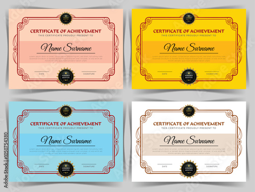 Education Certificate of Achievement Template Design, 4 Color Bundles