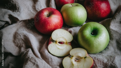 Rustic Arrangement of Whole and Sliced Apples photo