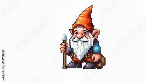 drawn pixel gnome on white background photo