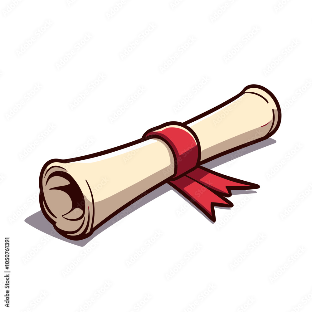 Vector diploma scroll with red ribbon, certificate icon Vector diploma scroll with red ribbon, certificate icon