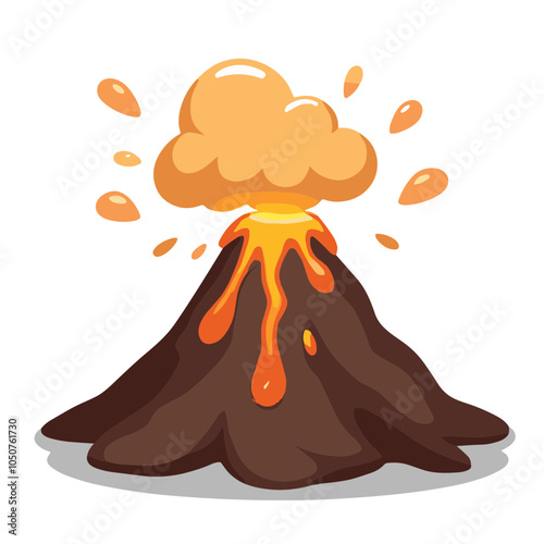 Volcanic eruption vector illustration with orange smoke cloud,  