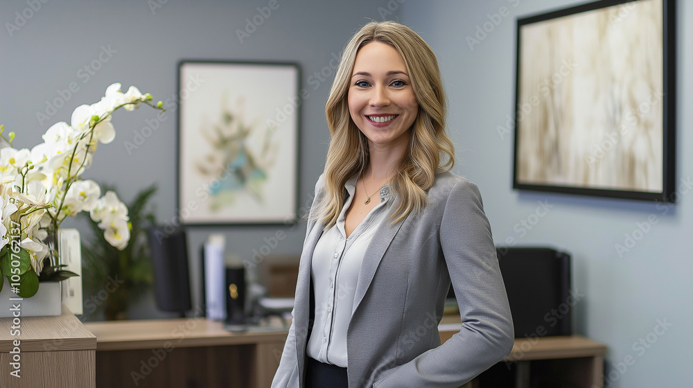 Real Estate Agent in a Bright, Organized Office Setting, Showcasing Dedication and Professionalism in Real Estate Services Real Estate Agent in a Bright, Organized Office Setting, Showcasing Dedication and Professionalism in Real Estate Services