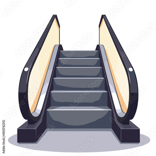 Front view escalator vector illustration, modern moving staircase