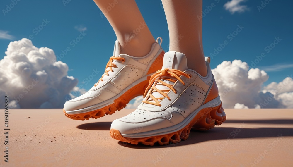An imaginative pair of shoes made from bright modeling clay, featuring clouds instead of laces, allowing the wearer to walk on air in a surreal fashion, Generative AI An imaginative pair of shoes made from bright modeling clay, featuring clouds instead of laces, allowing the wearer to walk on air in a surreal fashion, Generative AI