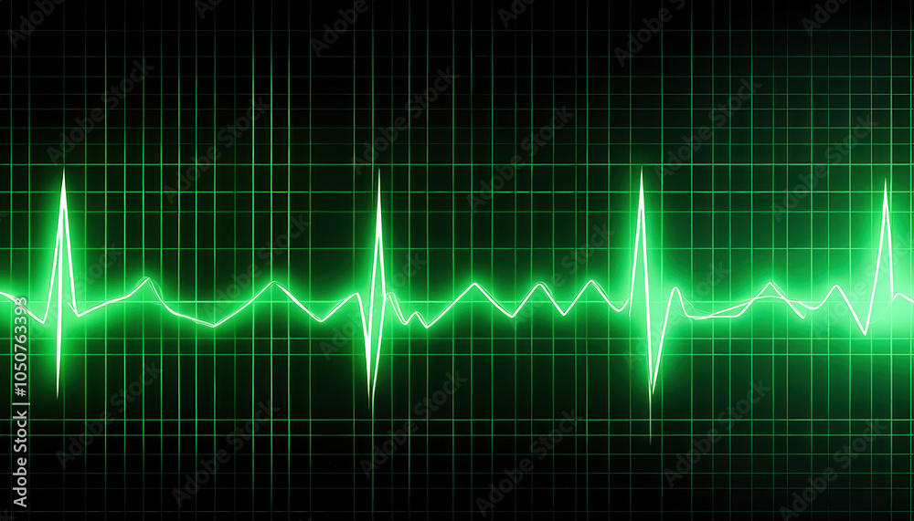 Naklejka premium A clean digital background featuring a green electrocardiogram (ECG) line pulsing on a dark backdrop, symbolizing heart health and vitality.