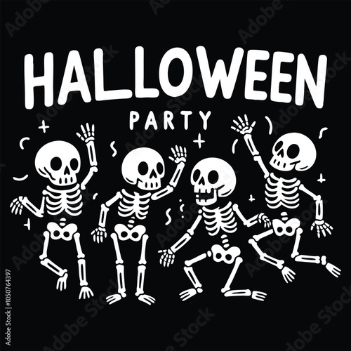 Halloween party background with skeletons dancing