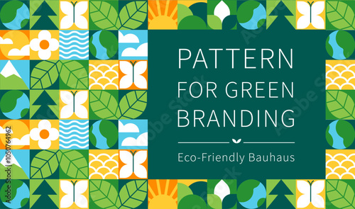 Eco Bauhaus Geometric Pattern Banner with Nature Elements