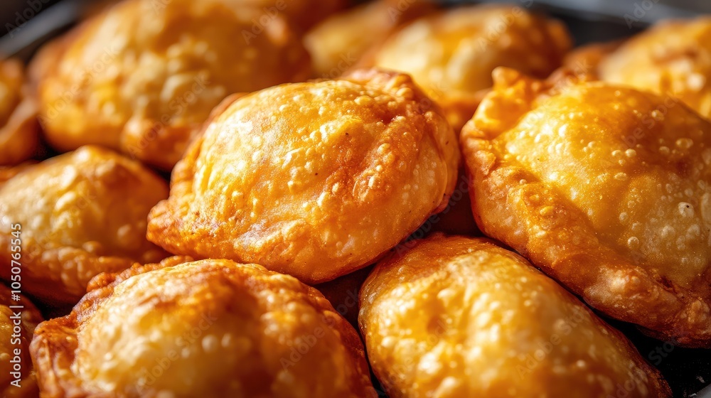 Close-up of crispy kachori served with a spicy potato curry, hot from an Indian street food stall. Close-up of crispy kachori served with a spicy potato curry, hot from an Indian street food stall.