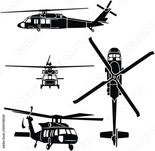 Heavy transport helicopter vector set