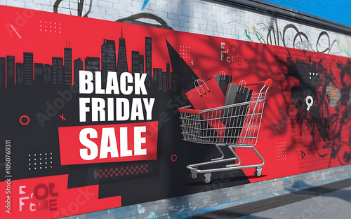 Black Friday Sale Shopping Cart Red Black Graphic Design  