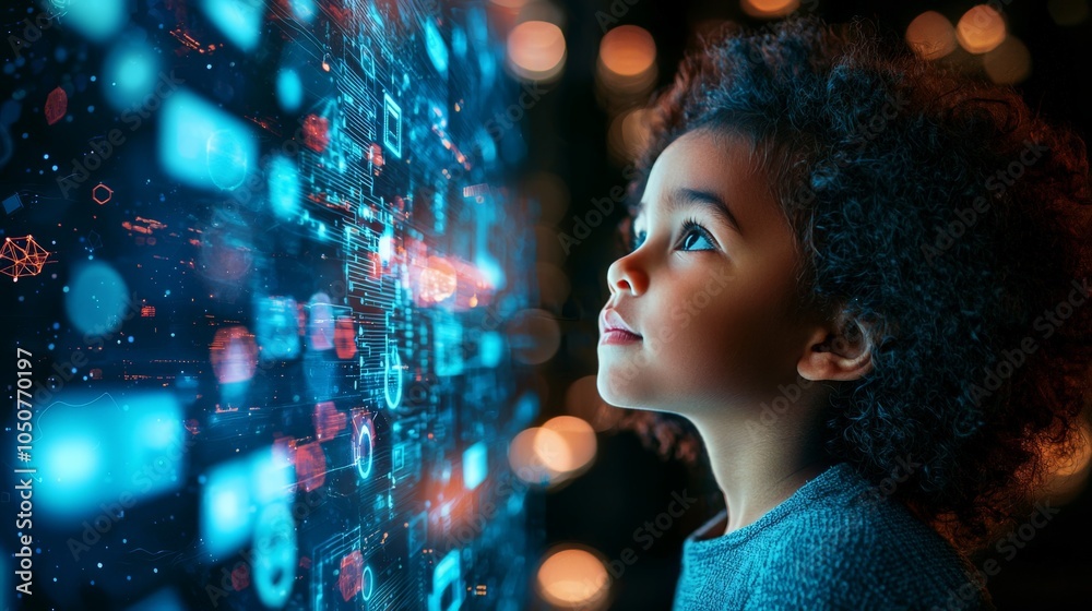 A young protector child ensuring the safety of digital assets, with advanced cybersecurity tools and interfaces around A young protector child ensuring the safety of digital assets, with advanced cybersecurity tools and interfaces around