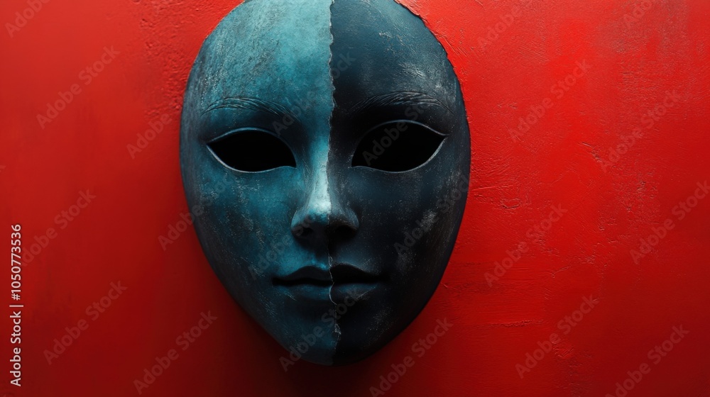 Duality Mask on Red Background Duality Mask on Red Background