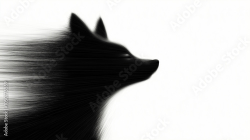 Blurred silhouette of a black fox, fast motion mood, rushing forward, against a white background photo