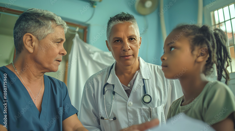 Young girl receiving care from medical professionals Young girl receiving care from medical professionals