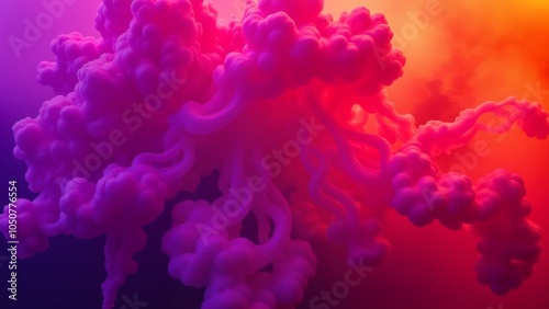 Vibrant purple and orange abstract cloud formation illuminated by soft light captured in a surreal atmosphere photo