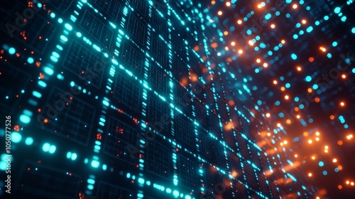 Wallpaper Mural Retro technology, digital landscapes, synthwave aesthetics, and the 80s era are represented in this futuristic and nostalgic grid background, which features glowing neon blue and orange lines. Torontodigital.ca