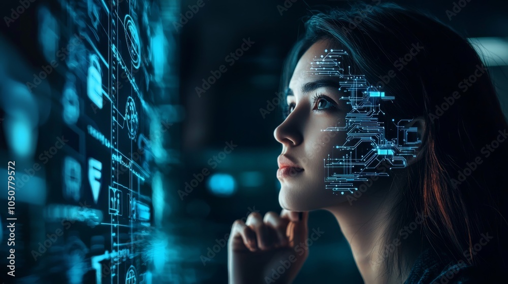 An AI researcher discussing ethical implications of AI, serious and thoughtful environment
