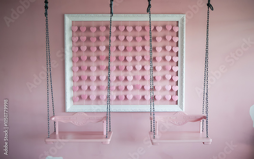 Pink swings and a heart wall  romantic and whimsical  perfect for Valentine s Day    photo