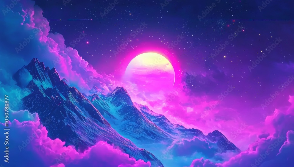Cyberpunk retro synthwave landscape wallpaper or background banner Cyberpunk retro synthwave landscape wallpaper or background banner