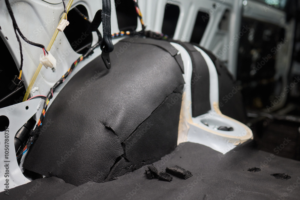 Obraz premium A Comprehensive Detailed View of Vehicle Interior Wiring, Upholstery, and Accessories