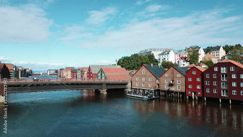 Colorful old houses at the Nidelva river embankment aerial view in the center of Trondheim town in Norway
Colorful old houses at the Nidelva river embankment aerial view in the center of Trondheim town in Norway