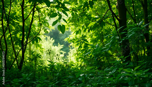 Lush calm green forest