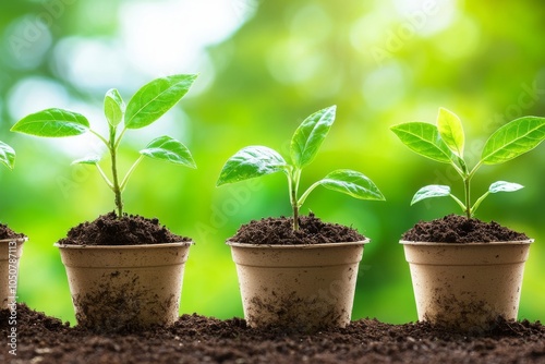 Growing young green plants in plastic tray, close-up