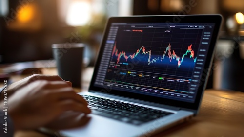 Abstract financial stock market graph with red data