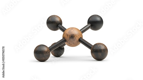 Methane Molecule (CH4)
A central carbon atom bonded to four hydrogen atoms in a tetrahedral shape, with smooth, metallic textures and sharp highlights on a white background. photo