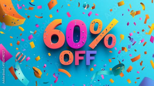 A modern banner with falling confetti and big bold "60% OFF" text, perfect for a flashy sale promotion, Banner, Black Friday, Sale