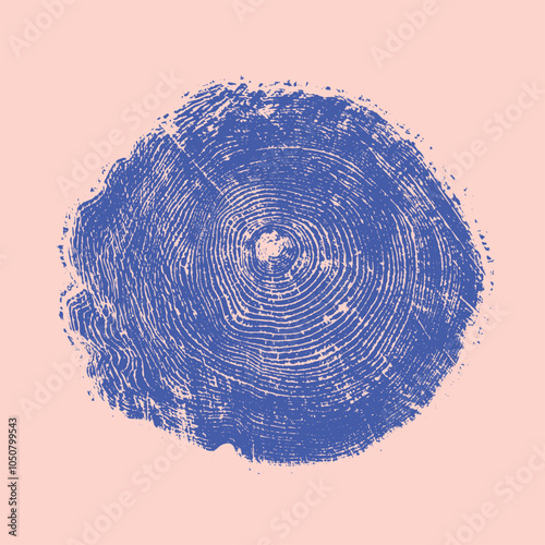 Decorative wood block prints of growth rings. Monotone pink and blue botanical tree rings and impression print.