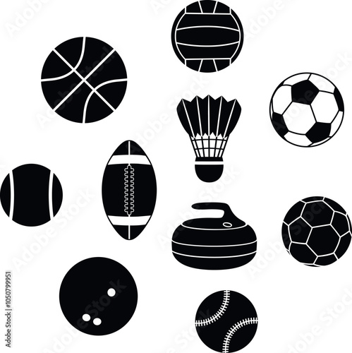 Sports ball set. Isolated sports ball on white background