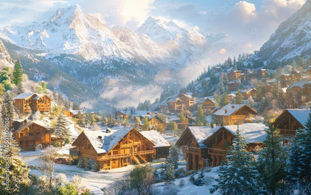 Modern Mountain Chalet austrian mountains christmass snow road Modern Mountain Chalet austrian mountains christmass snow road