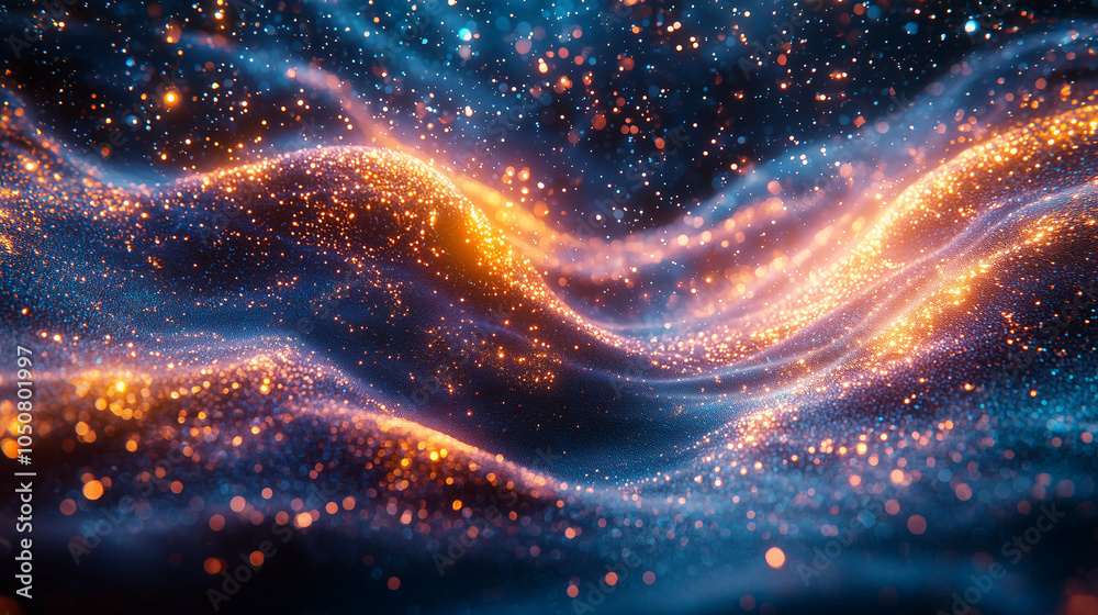 celestial waves of blue and gold stardust creating a cosmic dance across the night sky celestial waves of blue and gold stardust creating a cosmic dance across the night sky