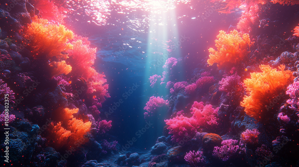 Fototapeta premium sunlit coral paradise under crystal clear waters with vibrant, radiant hues