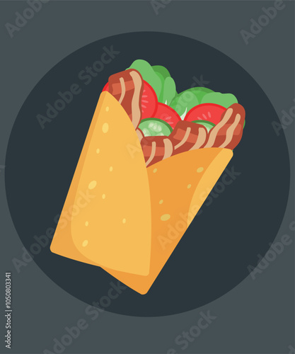 Flat Design Illustration with Lavash at Bacon,Vegetables