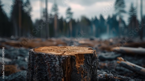 Wallpaper Mural Deforestation scene depicting tree stumps and logs in a forest, highlighting the effects of logging on nature and the environment Torontodigital.ca