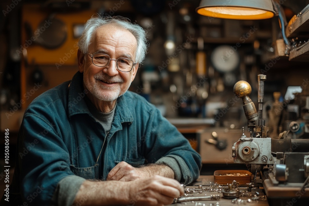 Senior jeweler at workshop door, Generative AI Senior jeweler at workshop door, Generative AI