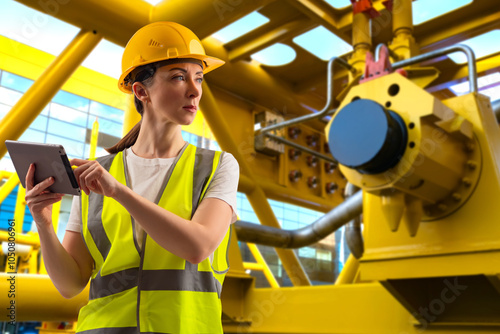 Woman near industrial gas e...