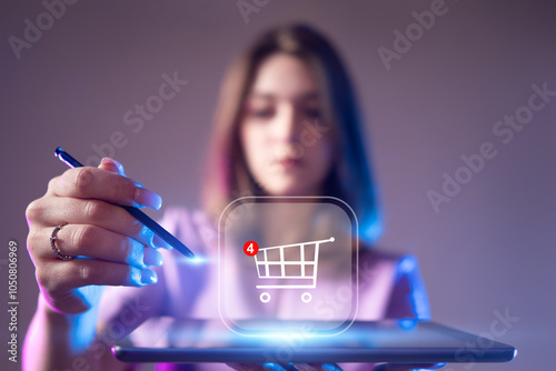 Online shopping. Woman plac...