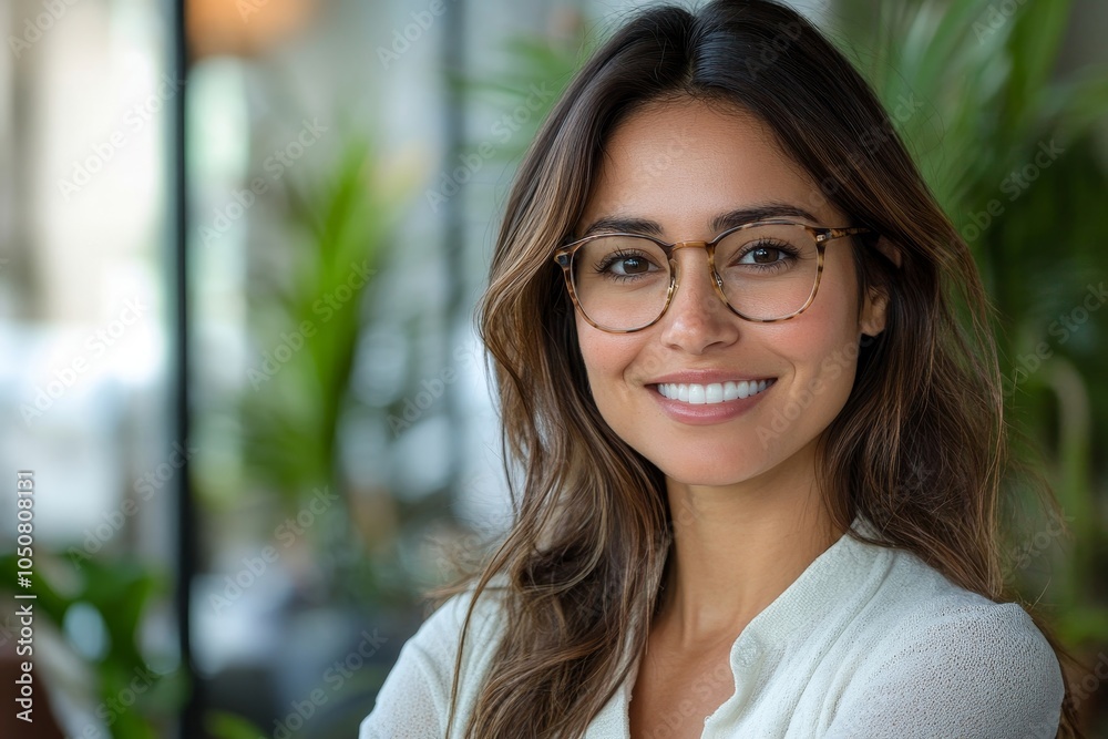 Businesswoman smiling in office, Generative AI Businesswoman smiling in office, Generative AI
