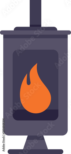 This modern stove is burning with bright orange flames inside